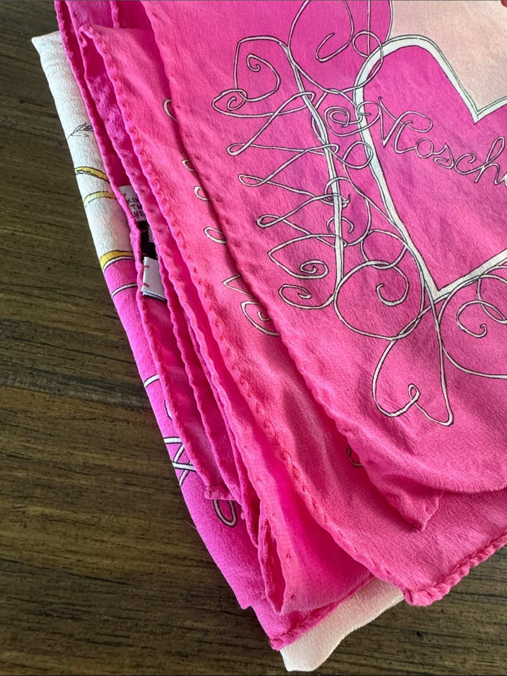 VTG 2001 Moschino Pink Silk Scarf Popeye Olive Oyl In Love We Trust - Picture 11 of 12